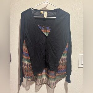 Anthropologie Black and Vibrant Patterned Blouse